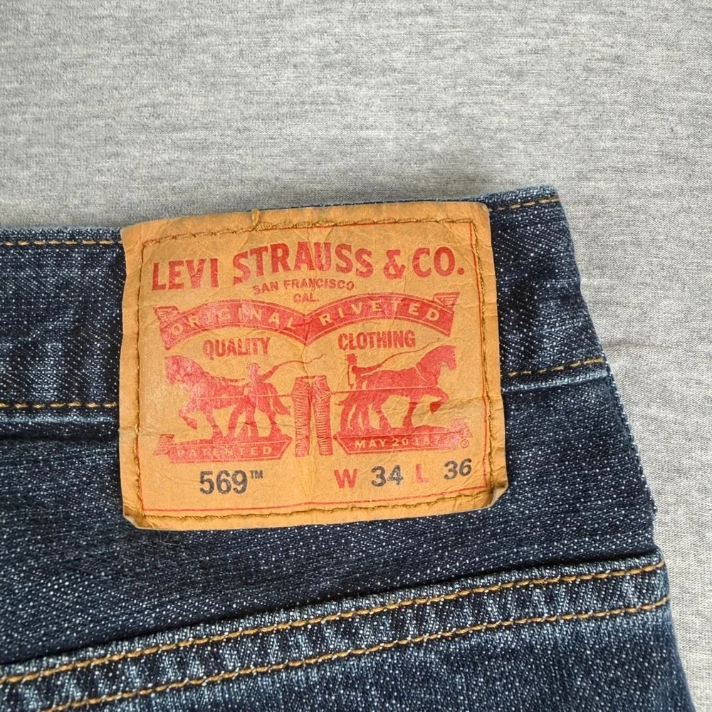 Levis 569 Loose Straight Leg Jeans Mens 34x36 Blue Denim Dark Wash 00569-0041